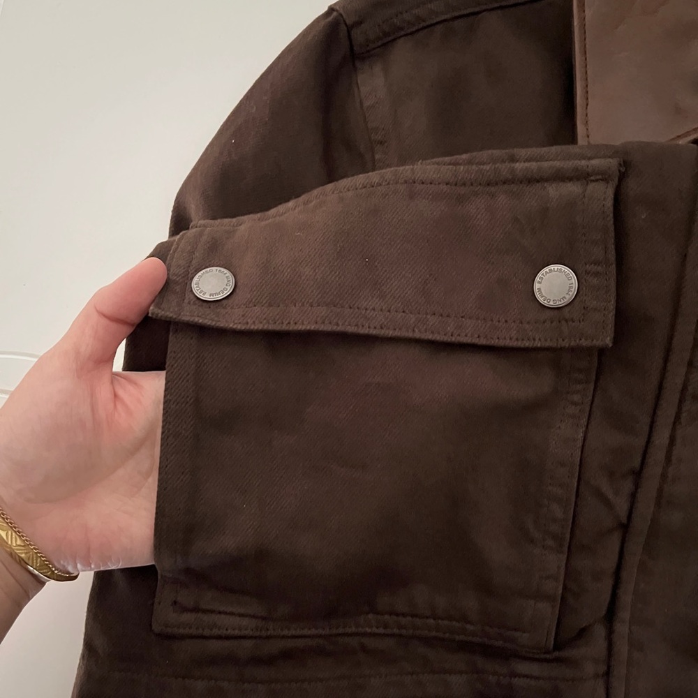 Mango Denim Parka with Faux-Leather Collar in Chocolate | Size M | NWT - Picture 5 of 8